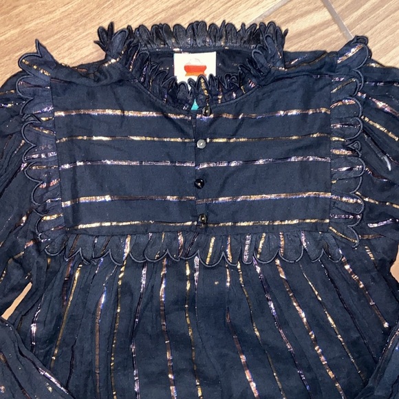 MWOT Farm Rio Metallic Stripe Ruffle Shirt, size S - Picture 7 of 12